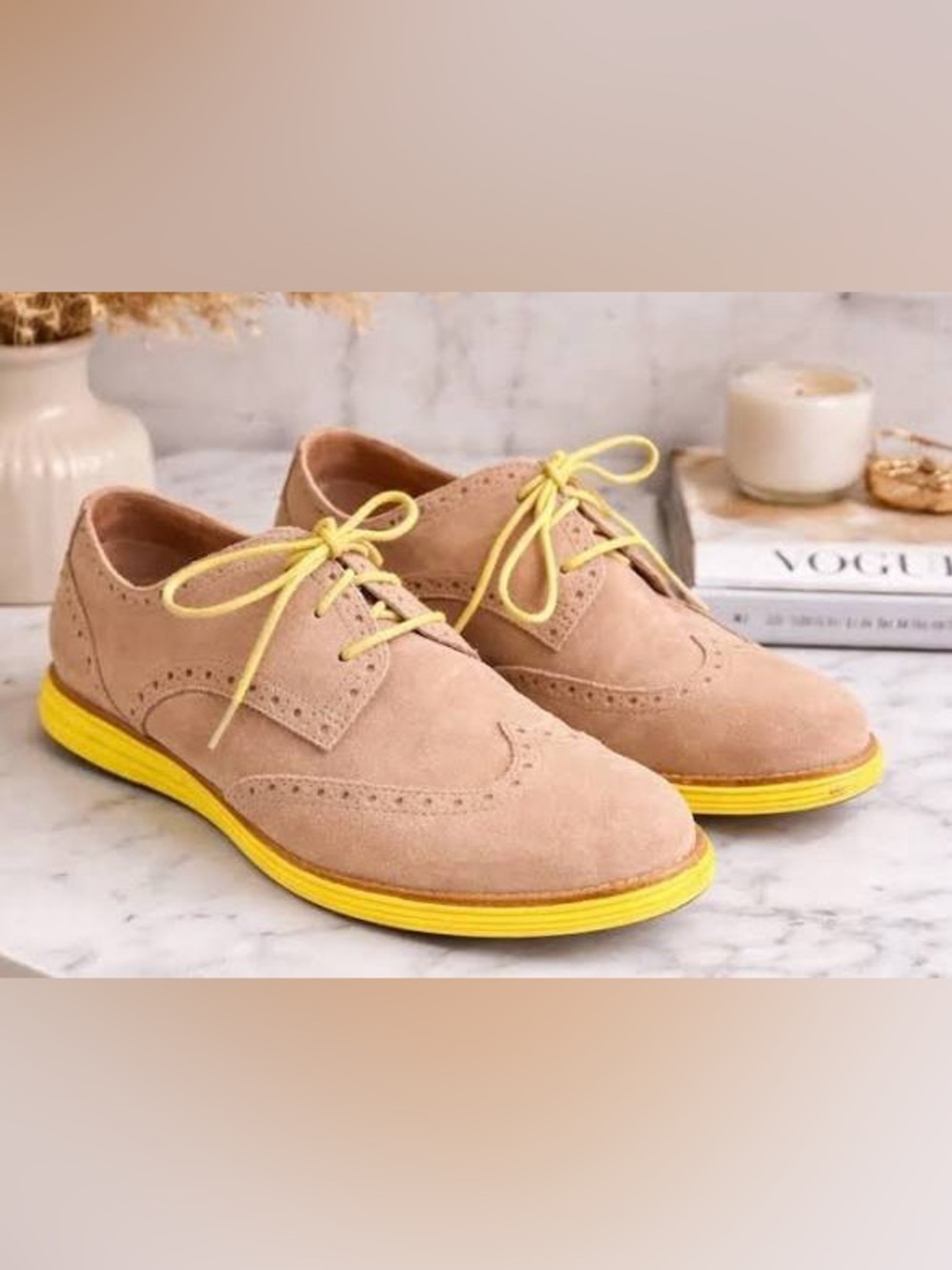 Cole Haan Lunargrand Wingtip Oxford Women’s Shoes Size 5.5 Suede w Yellow Sole - Picture 3 of 5